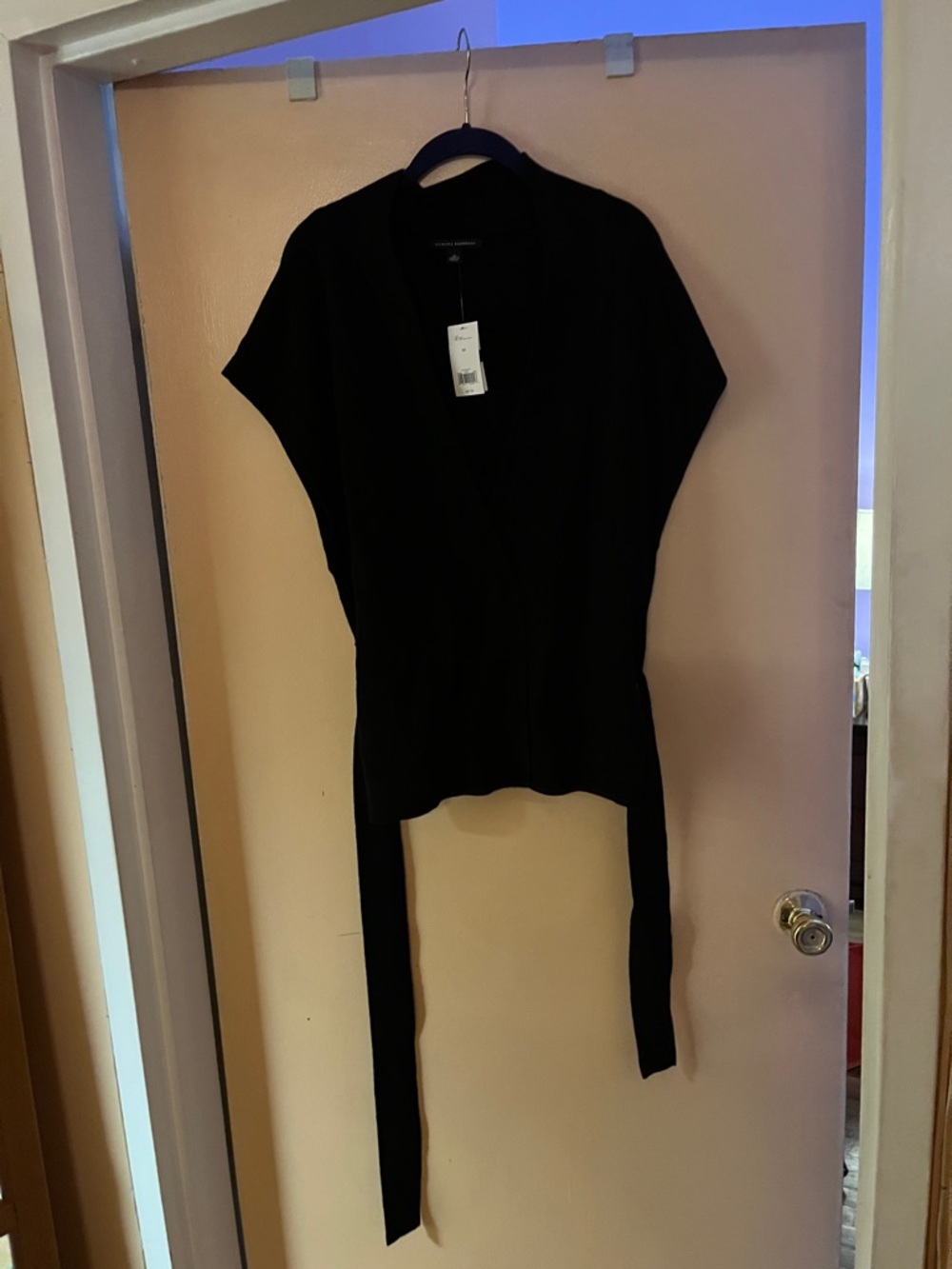 Banana Republic Black Short-Sleeve Wrap Top with Long Self-Tie